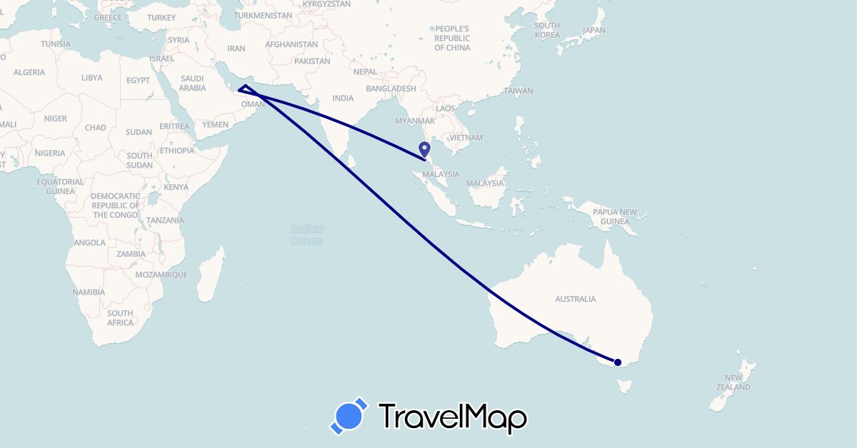 TravelMap itinerary: driving in United Arab Emirates, Australia, Thailand (Asia, Oceania)